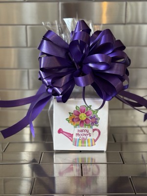 Mother's Day Gift Box-Basket & 1/2 LB Of Chocolate Wrapped-Purple Bow & Card