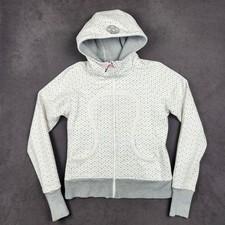 Lululemon Scuba Hoodie Womens 8 White Polka Dot Full Zip Thumbholes Heavyweight