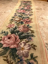 Vintage Floral Cross Stitch Needlepoint 9” X 44” Long Roses Bell Pull