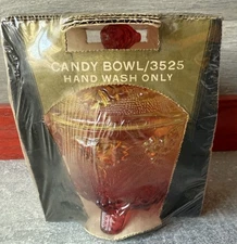 1950s Jeanette Glass Amberina Lidded Footed 3525 Candy Bowl Red Ombre New Sealed