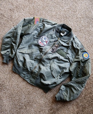 Vtg Flight Jacket Bomber L-2 Flying Air Force USA B-17 LRG Tall Embroidered   