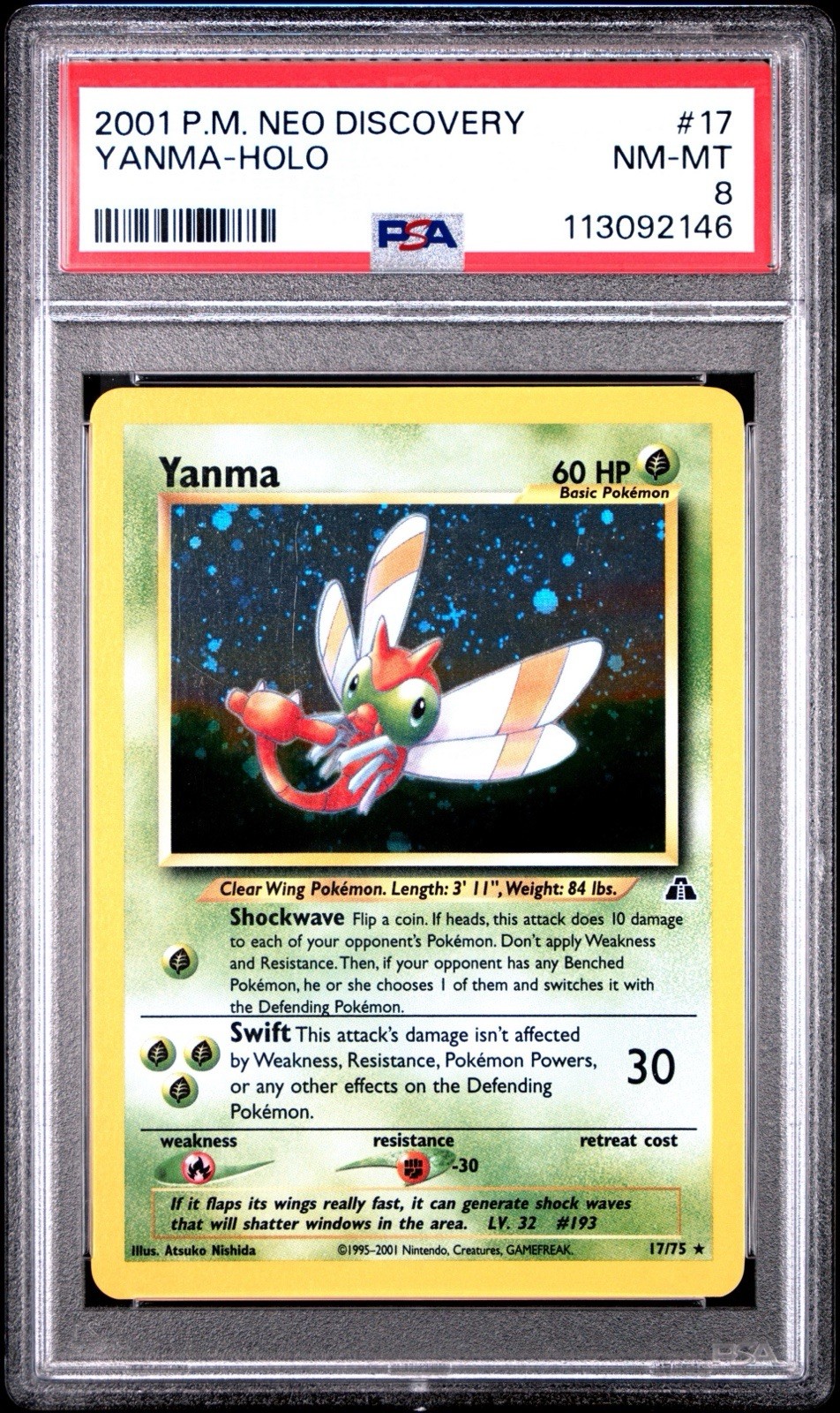 2001 POKEMON NEO DISCOVERY #17 YANMA-HOLO PSA 8