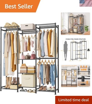 Wardrobe Closet, 4 Hanging Spaces Portable Clothes Rack,Free Standing Closet ...