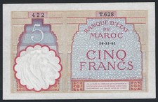 Morocco 14-11-1941 Banque d État du Maroc 5 francs banknote P-23ab, aXF