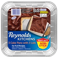 Reynolds Kitchens Aluminum Pans with Lids, Blue, 8x8 Inch, 3 Count