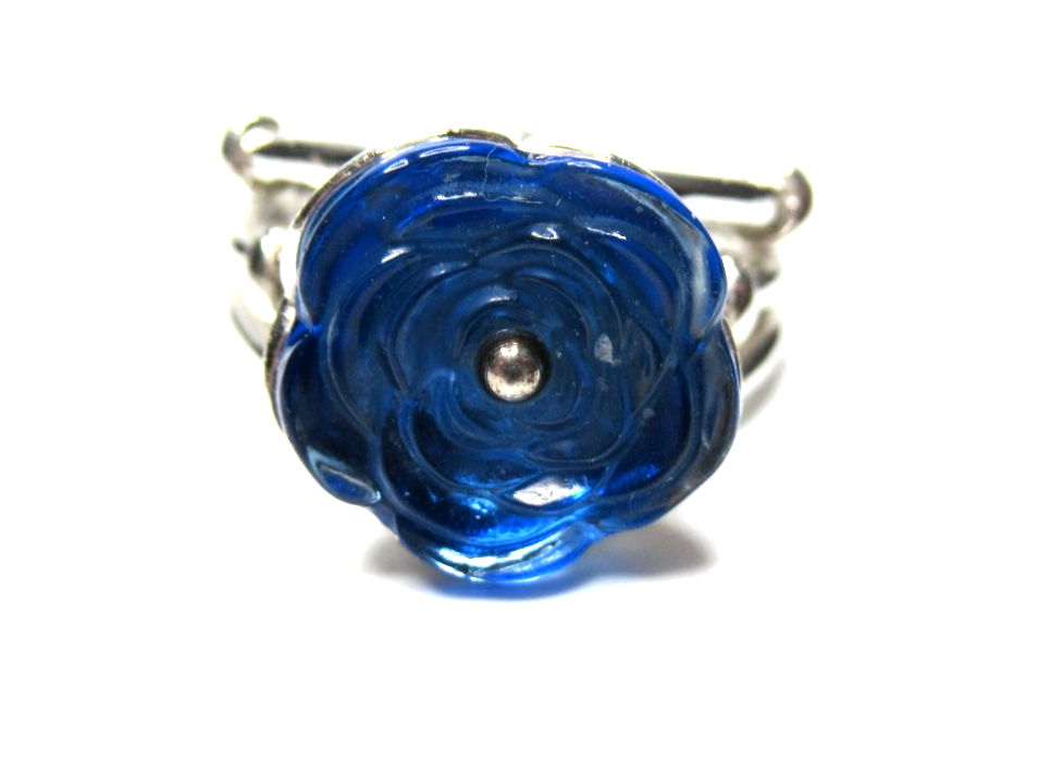 LALIQUE 925 Sterling Silver Blue Crystal Rose Flower Ring Size 7.5