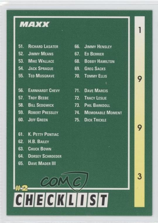 1993 Maxx Checklist #2 #296 11pj