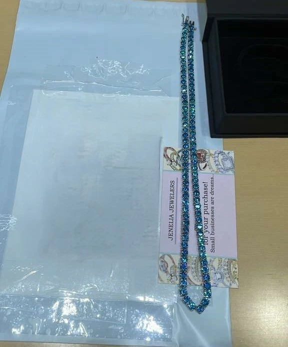 Collar de tenis aguamarina de 3 mm a 5 mm de corte redondo creado en laboratorio de plata de ley 925 Foto 3 de 4