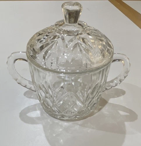 Vintage Anchor Hocking Clear Cut Glass Sugar Bowl With Lid