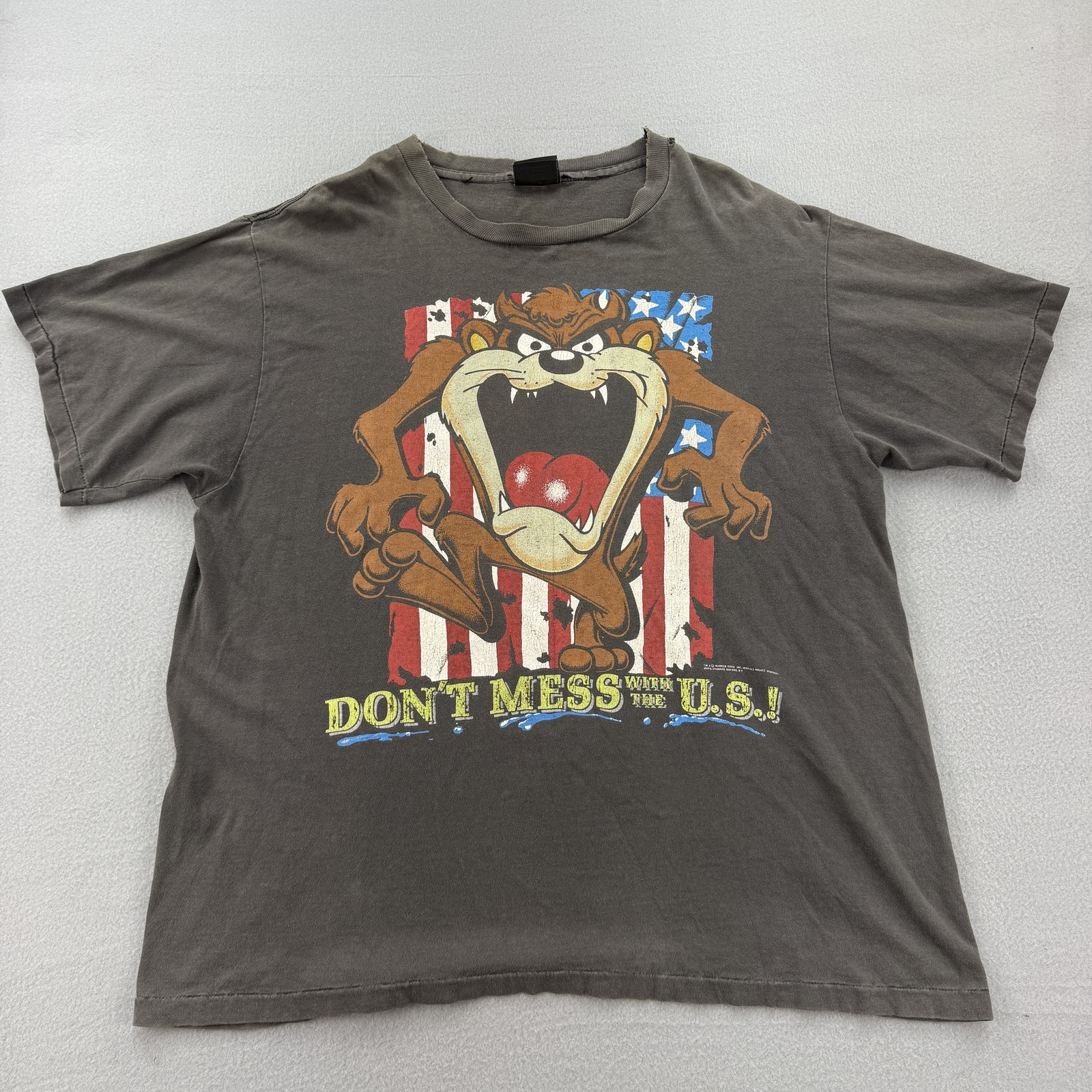 Vintage Looney Tunes Taz Shirt Mens Large Don't Mess With The US Cartoon 90s