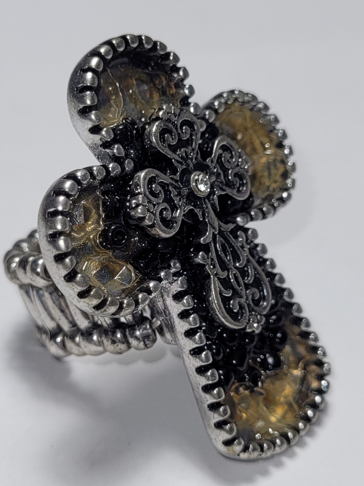 Vintage Silvertone Cross Statement Ring Stretch B… - image 3