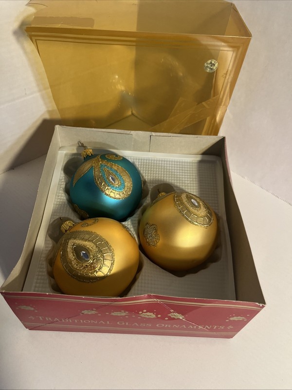 VTG Kurt Adler Blown Glass Ornaments 3” Made In Poland Box Of 3