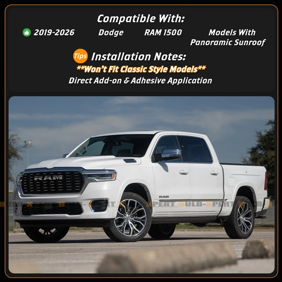 For 2019-2026 Dodge RAM 1500 R Style Matte Black Rear Roof Top Cab Spoiler Wing - Image 3 of 4