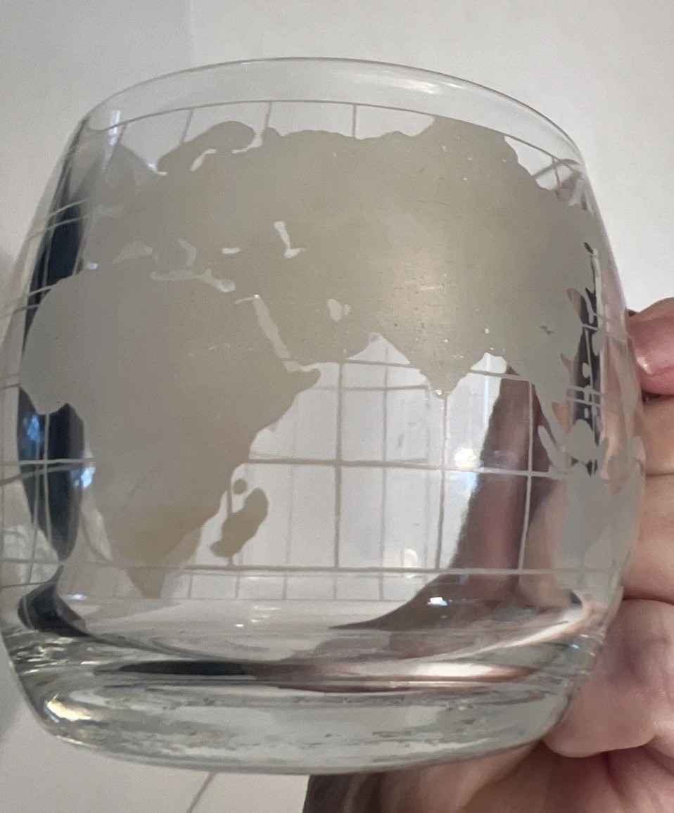 Nestle Heavy Clear Glass With Frosted World Map Coffee Cup 3”