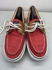 SPERRY Top Sider Red Canvas Boat Shoes MENS 11M Brown Leather 
