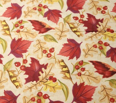 1 yd 6'' Thankful Harvest Wilmington Fall Leaves Berries on Beige
