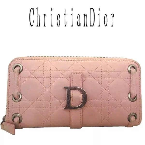 Christian Dior Portefeuille Long Cuir Cannage Métal Ferrures Rose Femme Du Japon