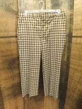 Super Cool EUC Vtg 1950s-60s Brown Tan Plaid Poly Wool Mens Wide Leg Pants 38/27