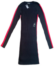 NWT Express Black Long Sleeve Bodycon Knitted Sweater Dress W/ Red Stripes Sz S 