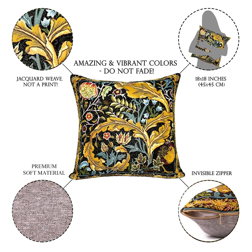 Pheasant Pillow Cover: Belgian Tapestry Cushion, Forest Decor (18x18) - Denmark