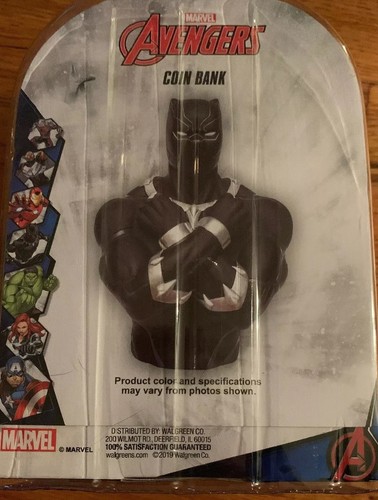 Black Panther Coin Bank Marvel Avengers 2019 Brand New + 4pc Metal Pin Set Kids - Picture 2 of 4
