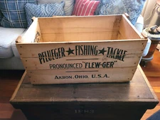 AWESOME TOUGH VINTAGE PFLUEGER WOOD SHIPPING CRATE