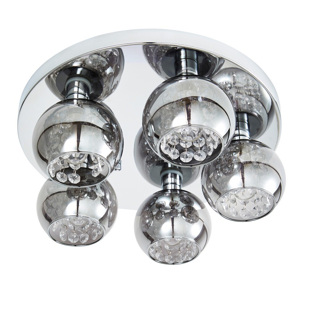 Litecraft Seren Ceiling Light Bathroom Flush With Smoke Shades- Chrome Clearance