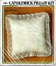 "Horn of Plenty" 1983 M-H Candlewick Pillow Kit CW01 Open Package 14" Square