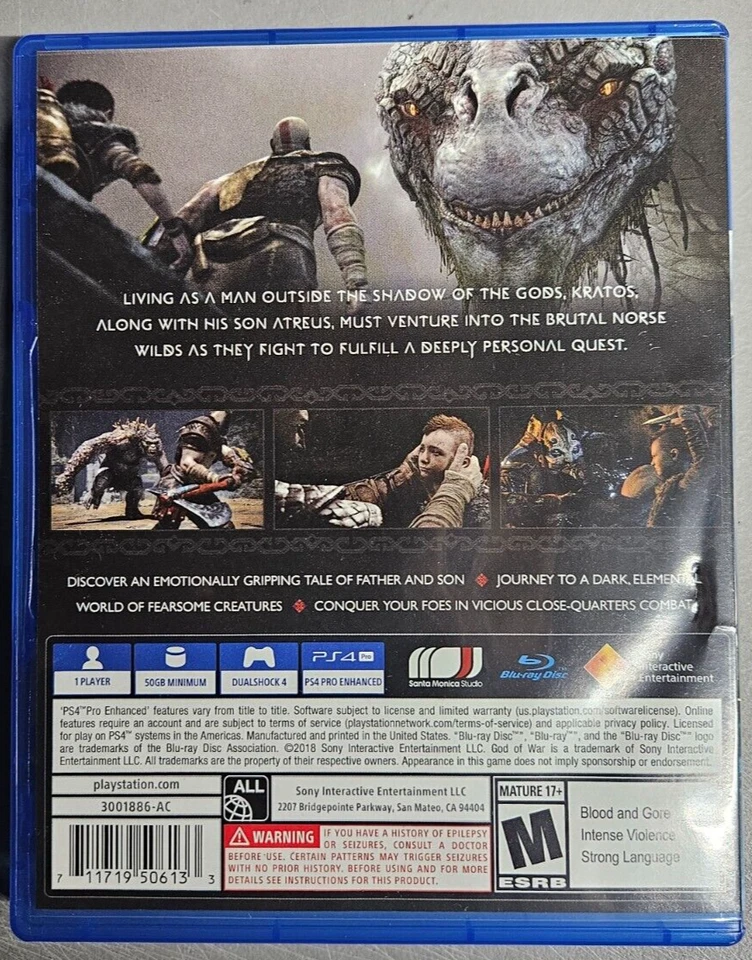 God of War (Sony PlayStation 4, PS4 2018) Completo Na Caixa - Muito Bom - Imagem 2 de 3
