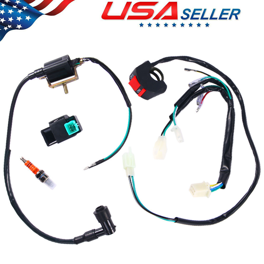 Kill Switch Wiring Loom Harness Ignition Coil CDI Spark Plug For Pit