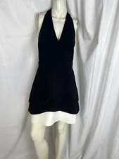 HALSTON Heritage dress block tiered black white skirt halter dress size 4