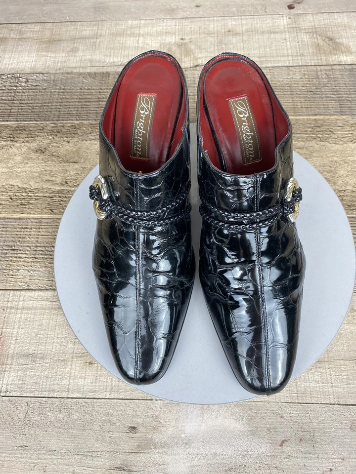 Mules Brighton "Rico" para mujer de charol de cocodrilo negro talla 8,5 M Foto 3 de 4