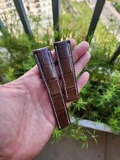 22/18 MM Brown 100% Genuine Ostrich legs Leather Skin Watch Strap Band-Handmade