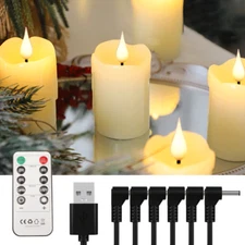 Rechargeable LED Flameless Candles via USB Real Wax with Remote Timer set of 6