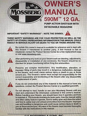 MOSSBERG SHOTGUN Owners Manuals 590, 590M, 695, MAVERICK, SA20    MORE BELOW