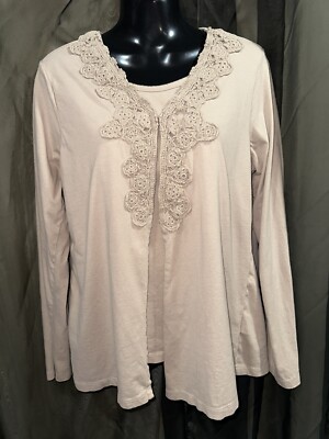 MOUNTAIN LAKE Beige T Shirt Knit WOMEN'S Twin Set Top Blouse MEDIUM