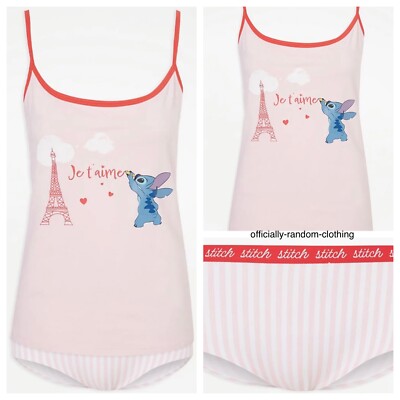 Disney Lilo Stitch Pink Cami Vest Knicker Je T'AIME Pyjamas