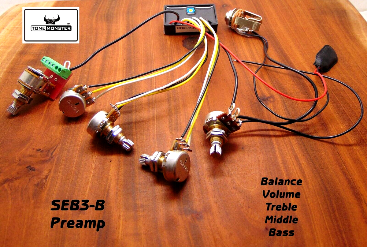 TONE MONSTER SEB3-B Bass Guitar Preamp Balance Volume Treble TONE MONSTER SEB3-B Bass Guitar Preamp Balance Volume Treble