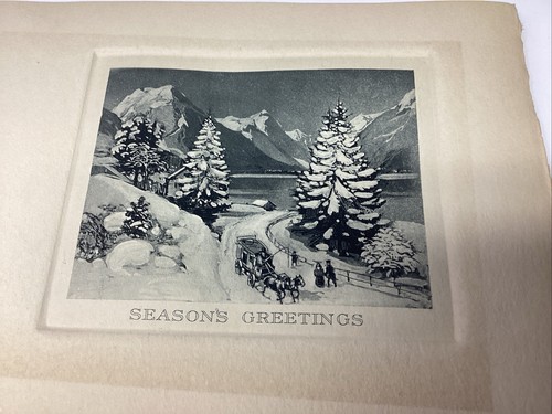 ART PAPER ETCHING PLATE ORIGINAL SEASONS GREETING SNOW PILGRIMS HORSES OLD LONG - Picture 10 of 15
