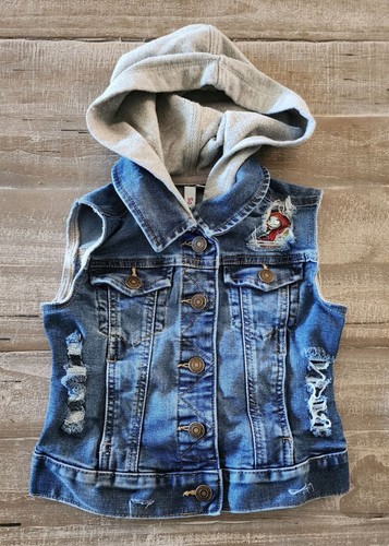 SO Nightmare Before Christmas Hooded Denim Vest Kids XS 6/6X Distressed Jack - Picture 2 of 9