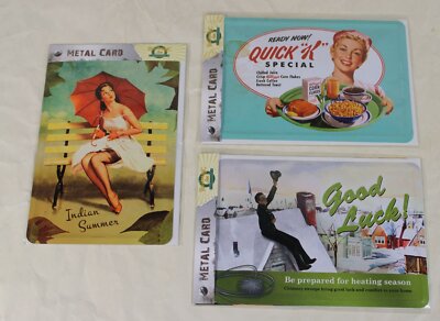 3x Vintage Blech Blechpostkarten - Kellogs + Good Luck + Indian Summer /S213