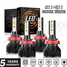 4X H11 H11 2-Side LED Headlight Kit High Low Beam Bulbs Super Bright 6500K White