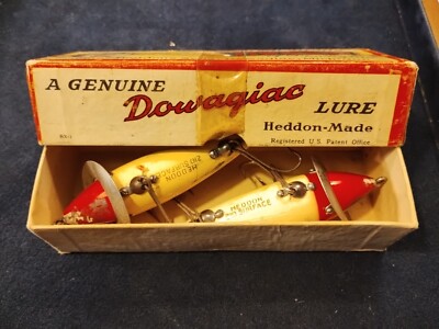 Pair (2) of Heddon Dowagiac 210 Surface Fishing Lures w/ Box, Red/White