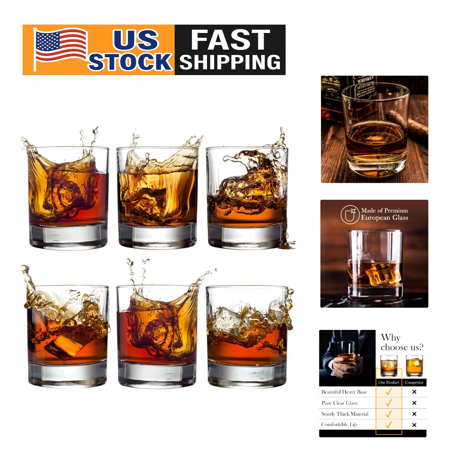 Classic 10.25 Oz Lead-Free Crystal Old Fashioned Glass Set for Home Bar