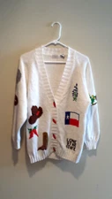 Vintage Novelty Texas V-Neck Cardigan - Honor's Apparel - Large L - White