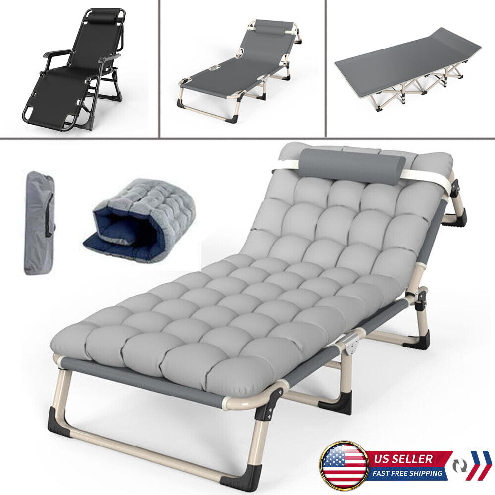 Adults Folding Guest Bed Sun Lounger Portable Chair Sleeping Cots Camping Cot US