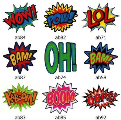 Set #026 Comic Aufnäher 9 Stück Sprechblasen Bügelbild Patch Wow Bam LoL Boom Oh