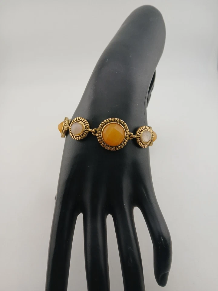 LUCKY BRAND gold-tone natural & faux stones round panels size 6-7 bracelet - Image 2 of 4