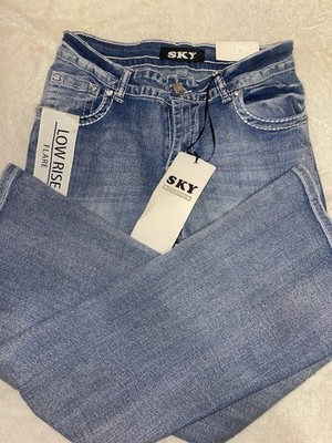 SKY Premium Collection Womens Low Rise Flared Blue Light Wash Studded Jeans