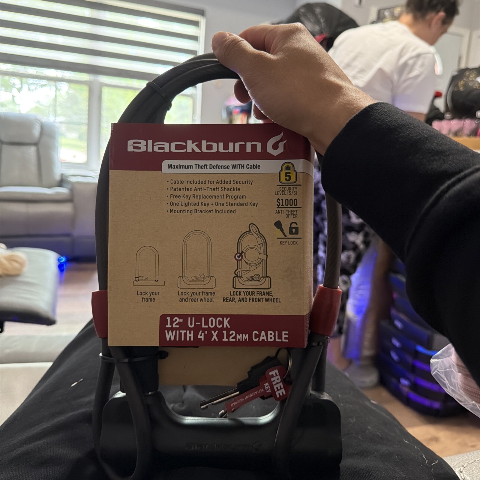 Blackburn 12" Bike U-Lock with 4' x 12mm Steel Cable, Level 